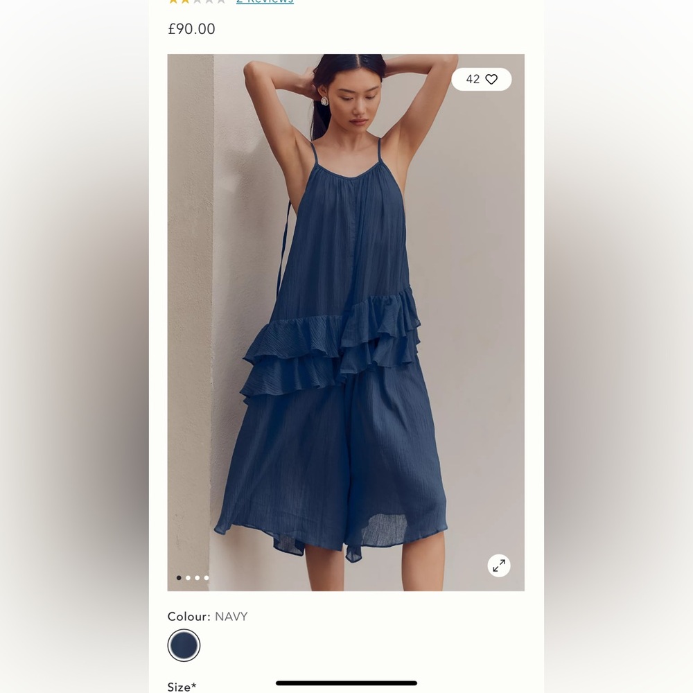 Celadine for Anthropologie UK Navy Ruffled Sleeveless Romper